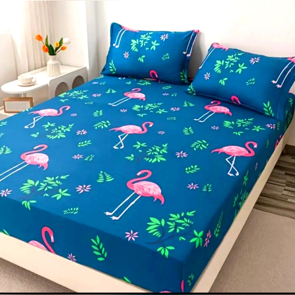 3pc Flamingos Queen Fitted Sheet Set